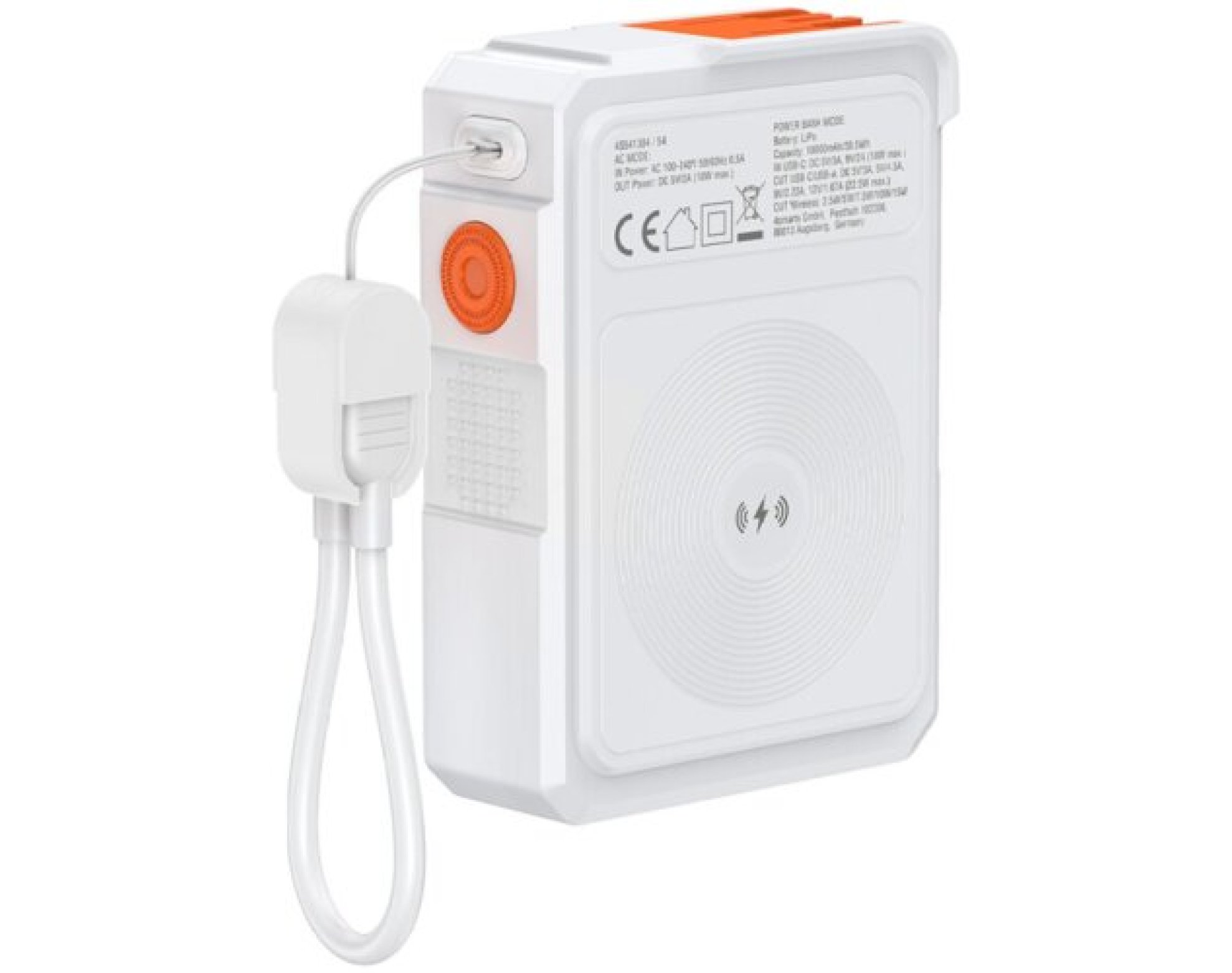 Ładowarka hybrydowa 4SMARTS 6w1 PD 22.5W z powerbankiem 10000 mAh + kabel USB-C - USB-C Biały
