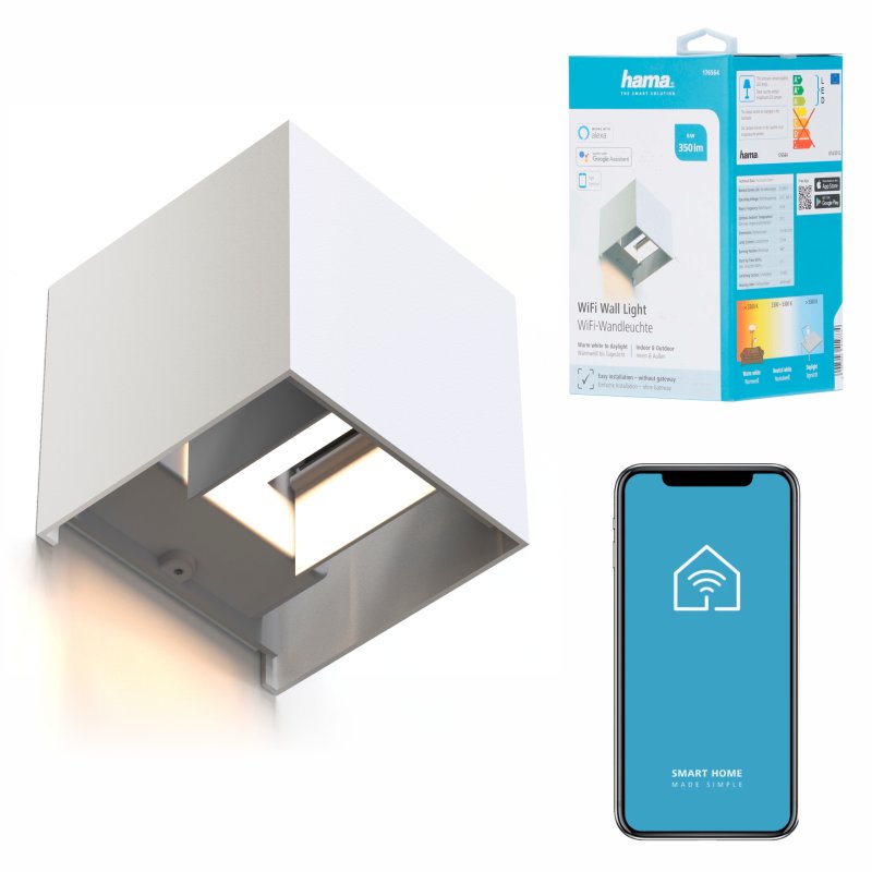 Hama Kinkiet WiFi, kwadratowy 10 cm, IP 44, biały