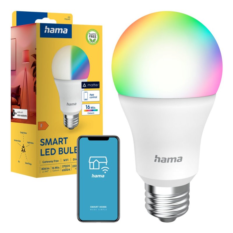 Inteligentna Żarówka LED E27 RGBW Hama WiFi Smart Matter
