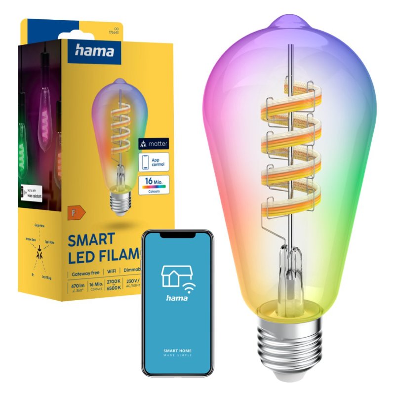 Inteligentna Żarówka LED Filamentowa RETRO E27 RGBW Hama WiFi Smart Matter