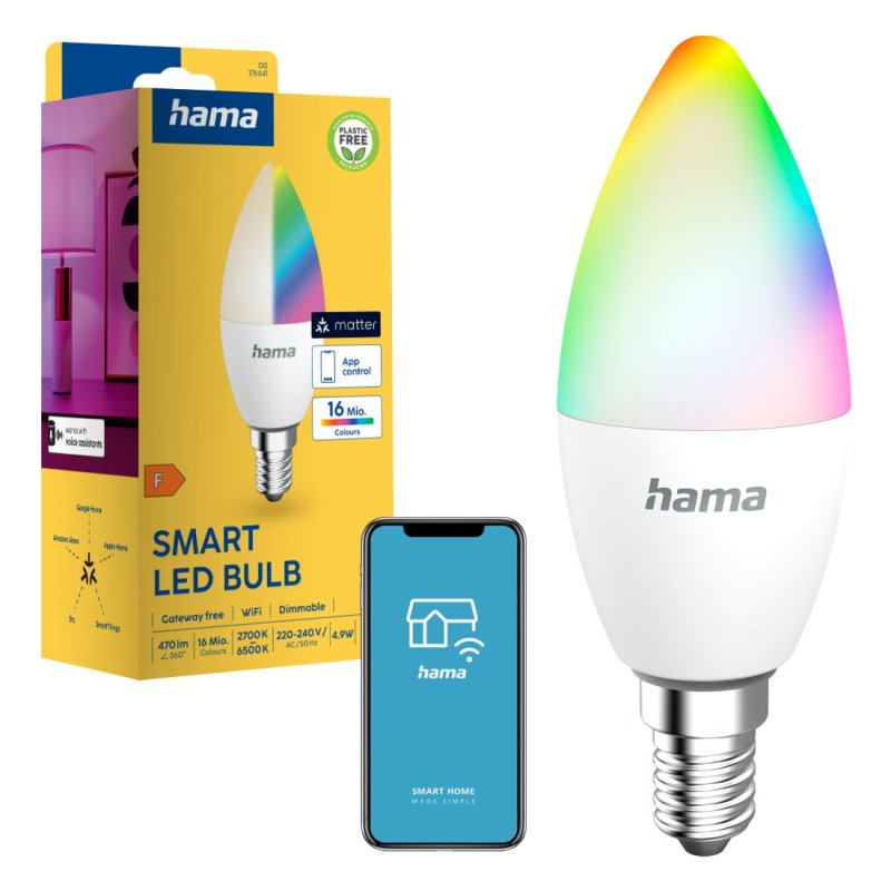 Inteligentna Żarówka Smart Home LED E14 RGBW Hama WiFi Smart Matter 4,9W