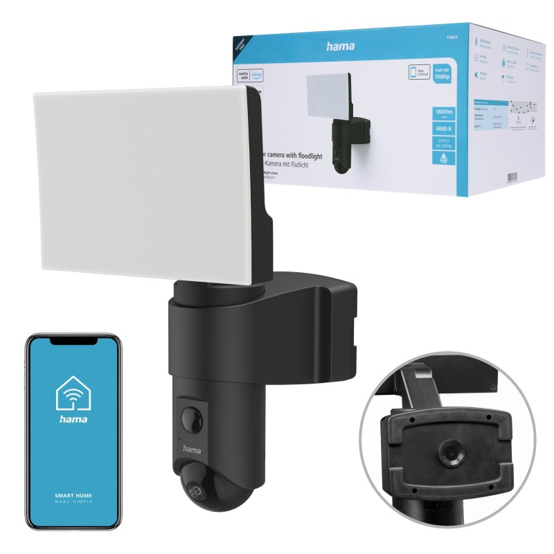 Kamera WiFi Hama z reflektorem, lampą LED, czujnikiem ruchu i noktowizorem FULL HD