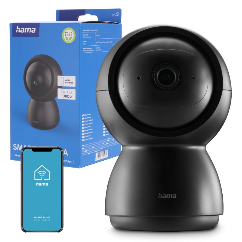Obrotowa kamera SMART wewnętrzna WiFi Hama z czujnikiem ruchu i noktowizorem Full HD