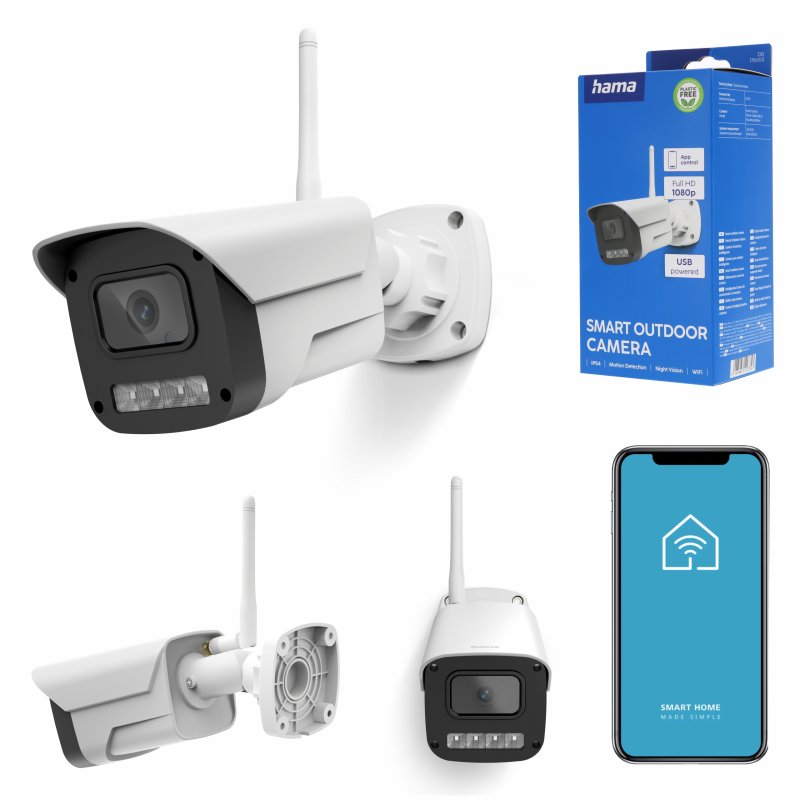 Zewnętrzna kamera Hama Wi-Fi do monitoringu Full HD nagrywanie i tryb nocny